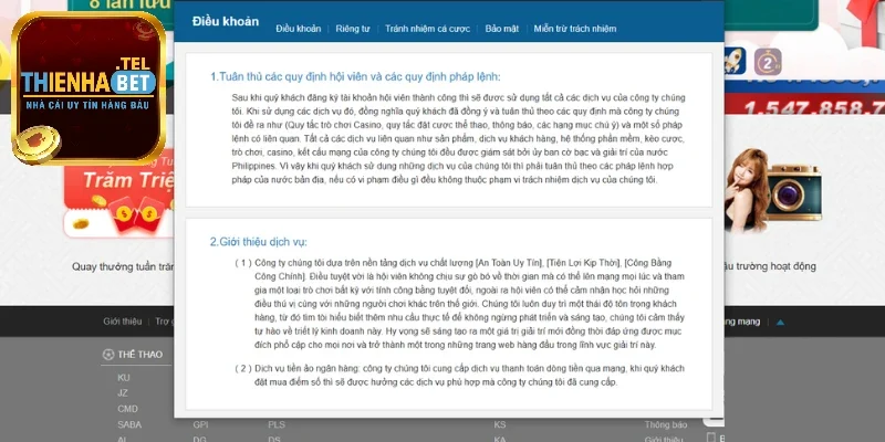 Điều Khoản & Điều Kiện Tham Gia Vào Nhà Cái Online Thienhabet 1 Điều khoản & điều kiện về việc mở tài khoản chơi game